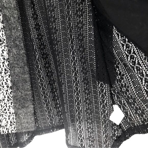 A’reve Gray Black Felted Wool Floral Lace Panel Long Sleeve Tunic Cardigan - Picture 14 of 16